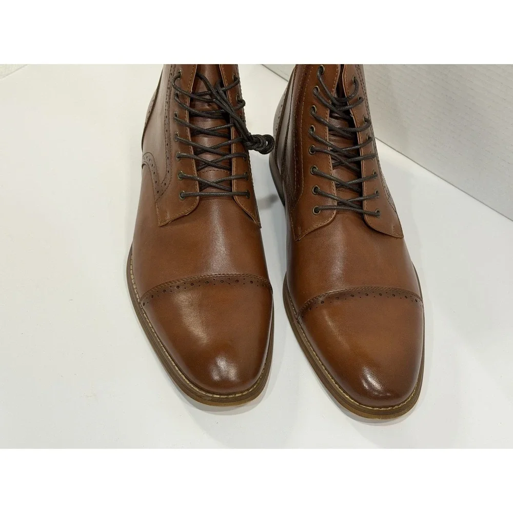Ashford Hayes Cross Men's Cap-Toe Dress Boots Cognac Brown Size 15 M Side Zip